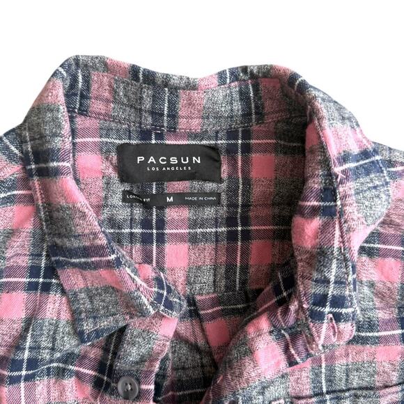 PacSun Flannel Mens Size M pink gray black Plaid Long Sleeve Button Up Shirt - Picture 2 of 5